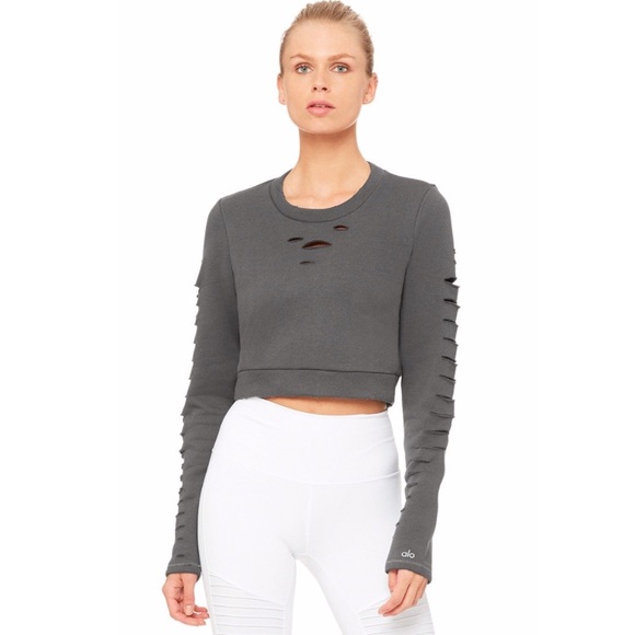 ALO Yoga Tops - ALO YOGA Ripped Warrior Sweatshirt, Anthracite